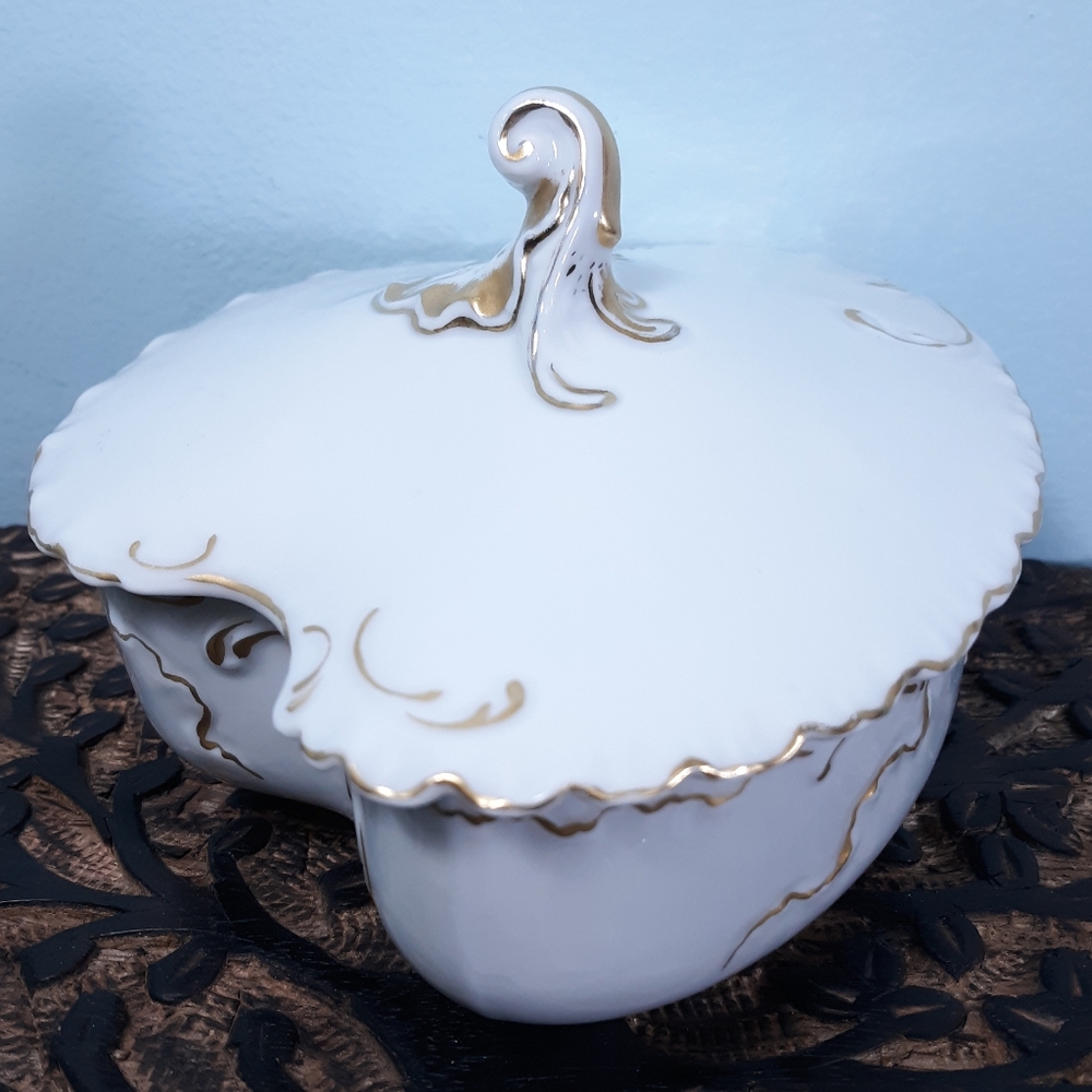C 1888-1896 Haviland Limoges Lidded Butter Dish Trinket Box Marsaille Gold White - Picture 3 of 16